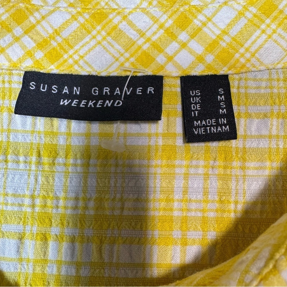New Susan Graver Yarn Dyed Button Front Yellow Plaid Shirt A479195 Size S - Picture 6 of 12